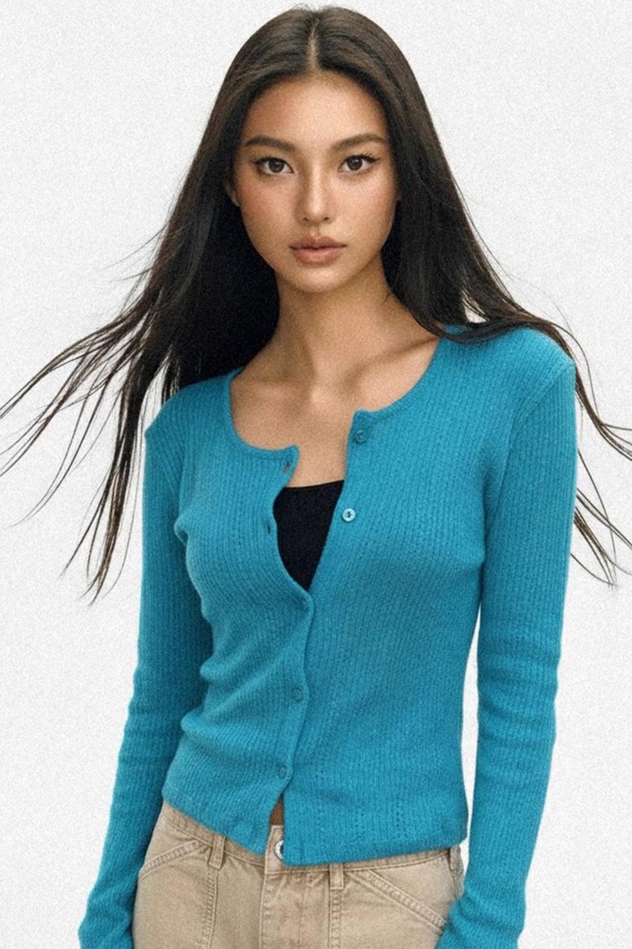 Peacock Blue Crew Neck Sweater