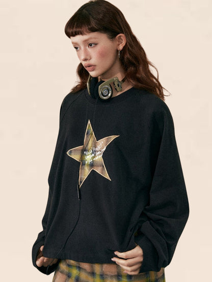 Hoodless Pullover Black Sweatshirt