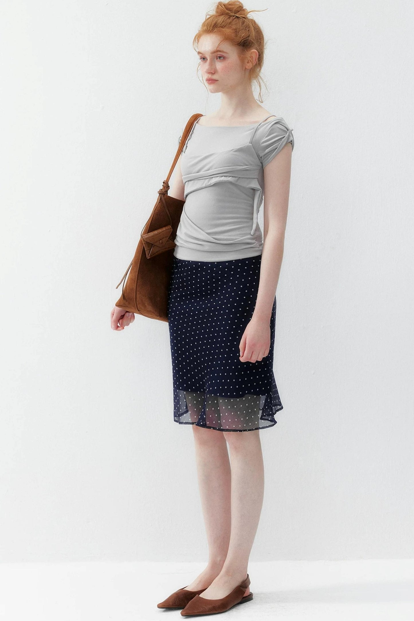 Navy Polka Dot Double-Layer A-Line Mesh Skirt
