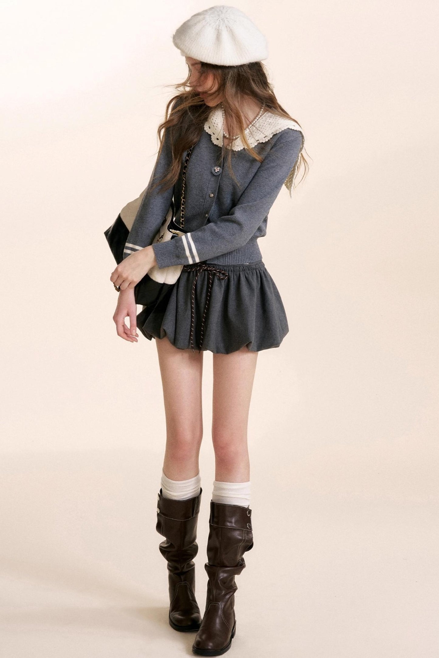 Navycore Crochet Lace-Up Cardigan