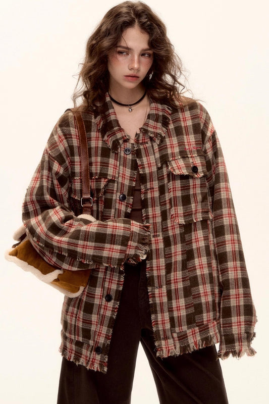 Wool Plaid Frayed Shirt