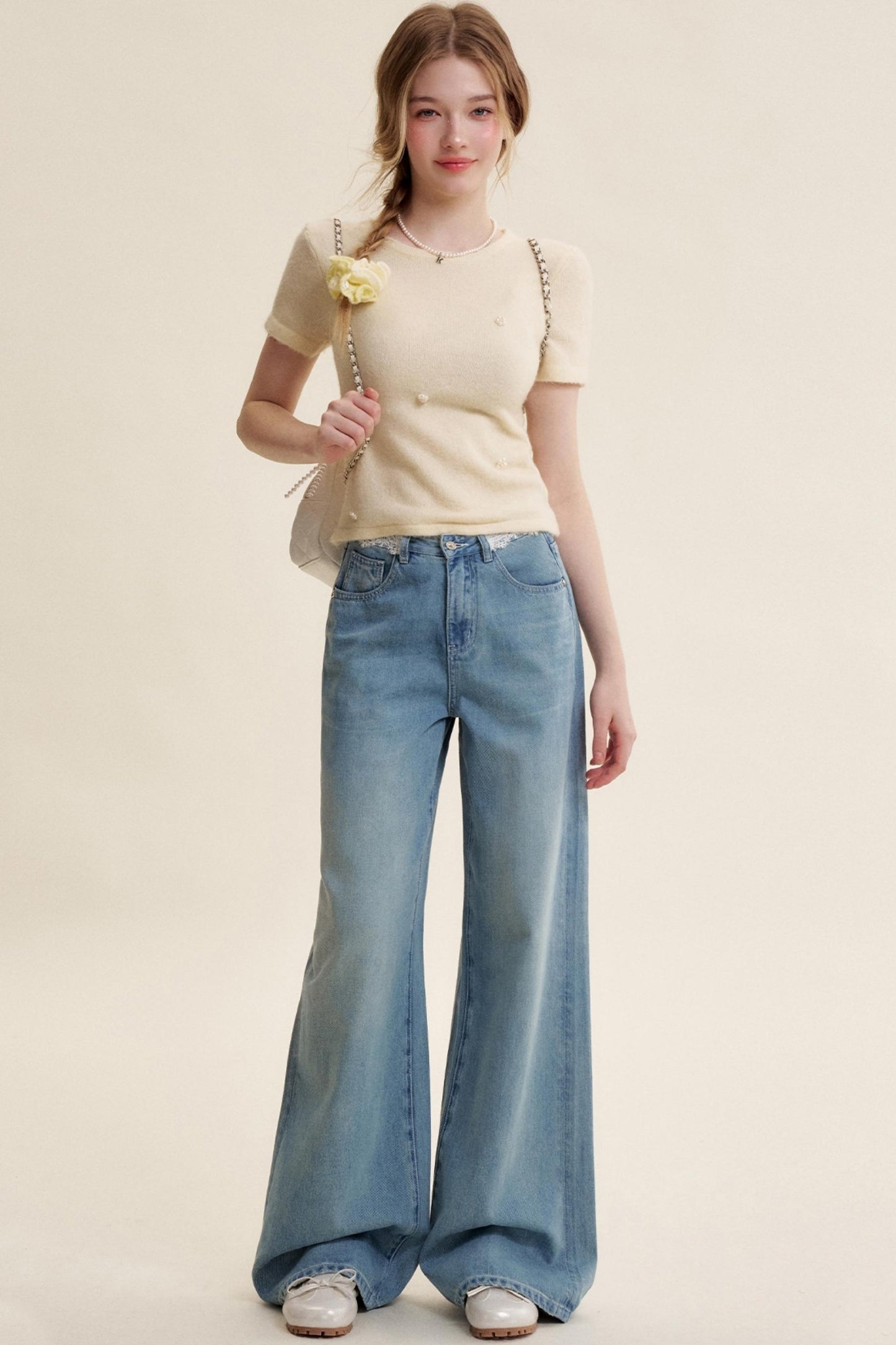 Lace Patchwork High-Rise Jeans