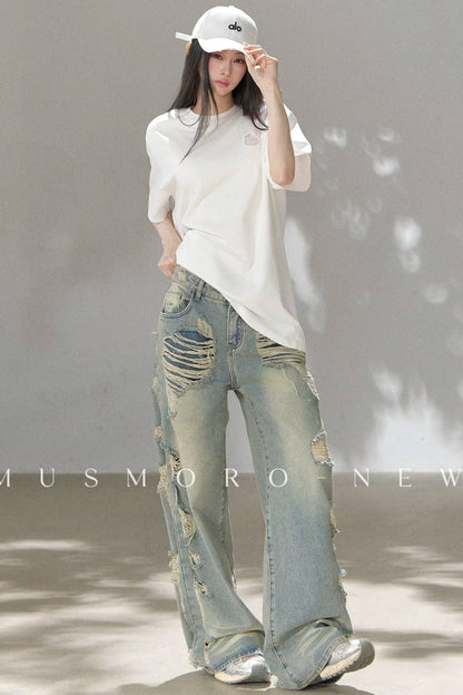 Retro Ripped Denim Pants