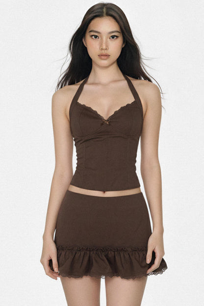 Retro Lace Patchwork Tank Top Set