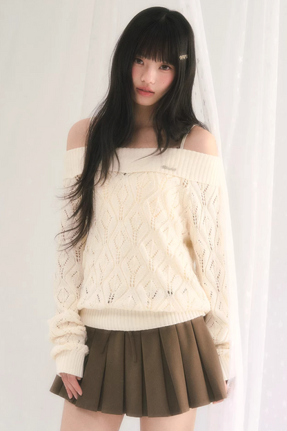 Retro Off-Shoulder Knit Top