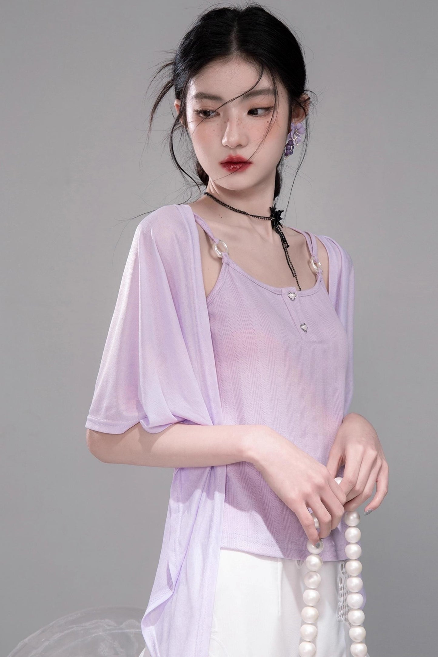 Cool Lily Purple Shawl With Vest Set