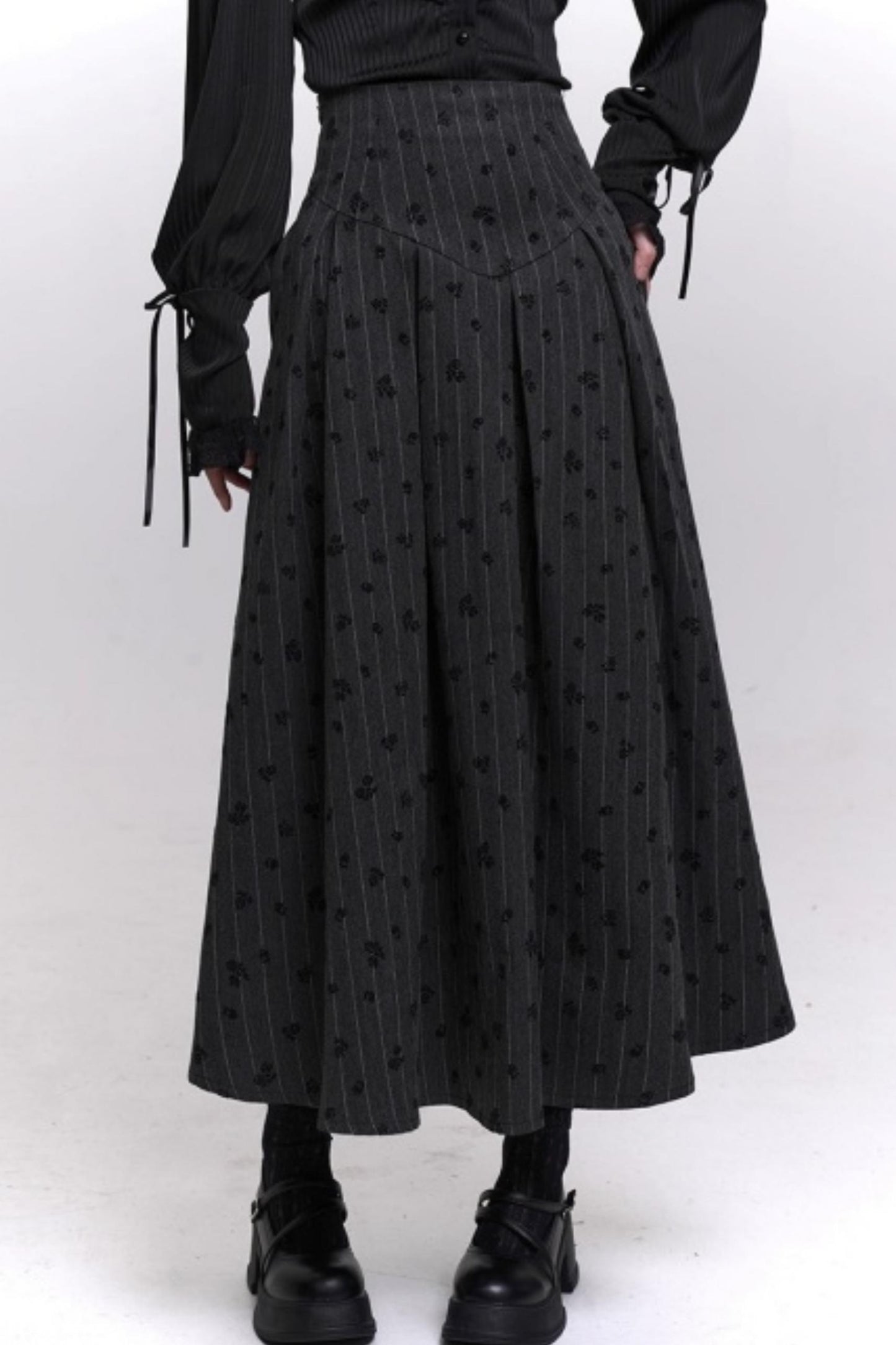 Gray Striped A-Line Skirt