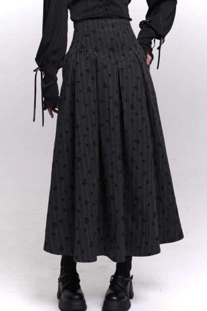 Gray Striped A-Line Skirt