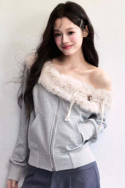 Mist Gray Off-Shoulder Jacket