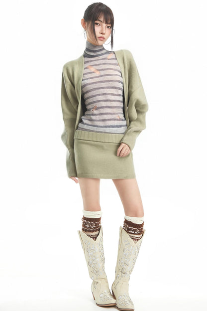 Knitted Batwing Cardigan Set-Up