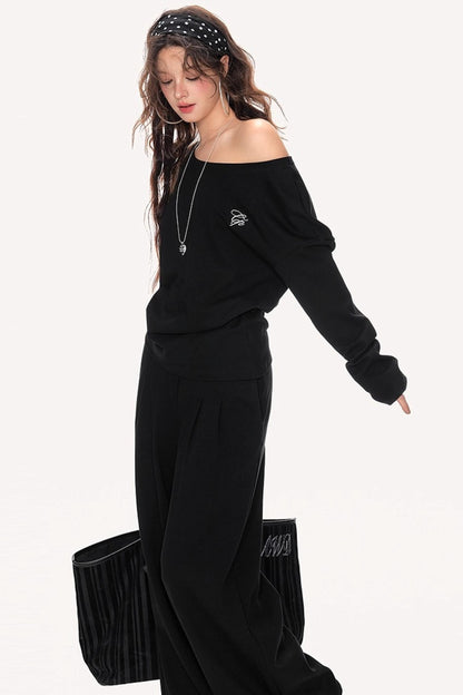 Lazy Shoulder Sweatshirt Set