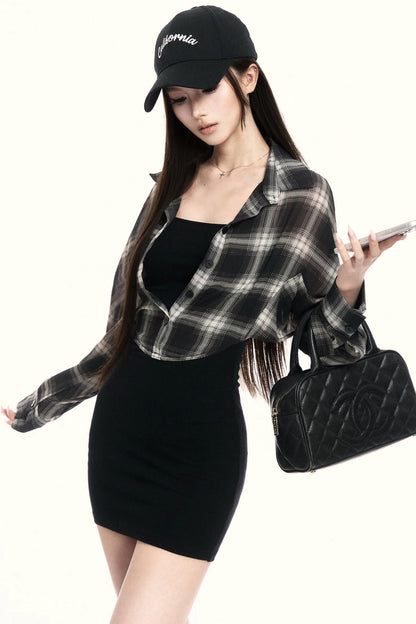 Plaid Shirt Knitted Camisole Dress