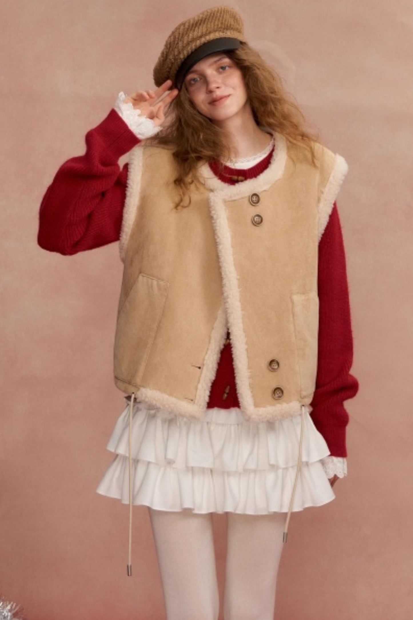 Buttoned Lamb Wool Reversible Vest