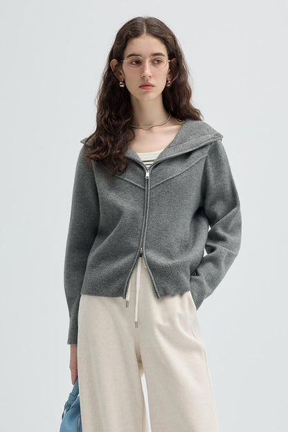 Grey Lapel Knit Cardigan Outer