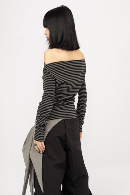 Spice Girl Striped One-Shoulder T-Shirt