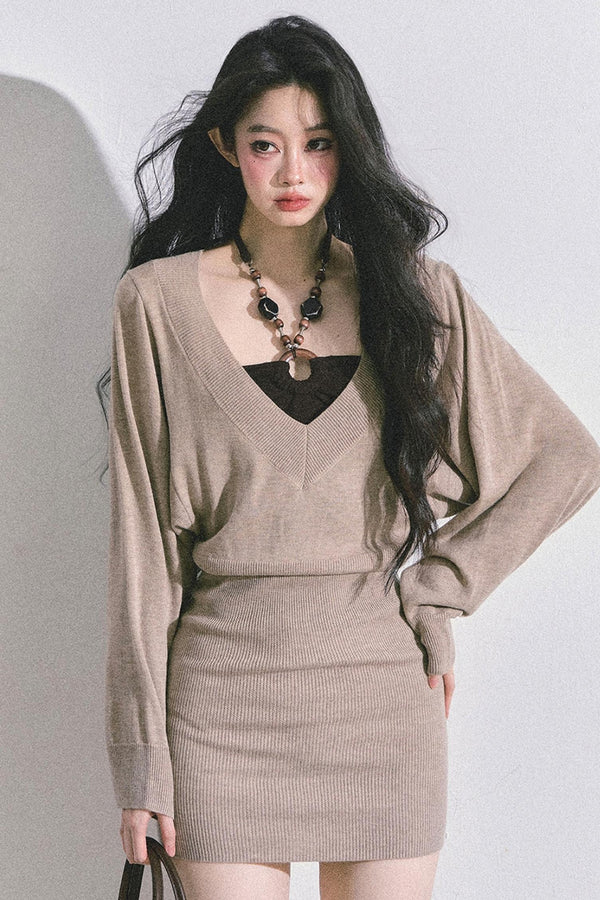 Gold Wisdom French Knitted Dress Set-Up