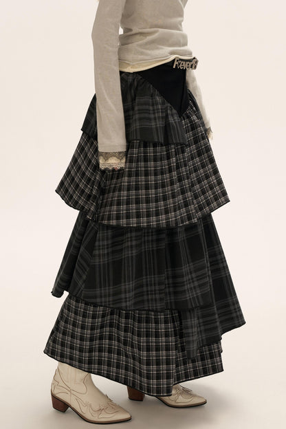 Black Gray Layered Long Skirt