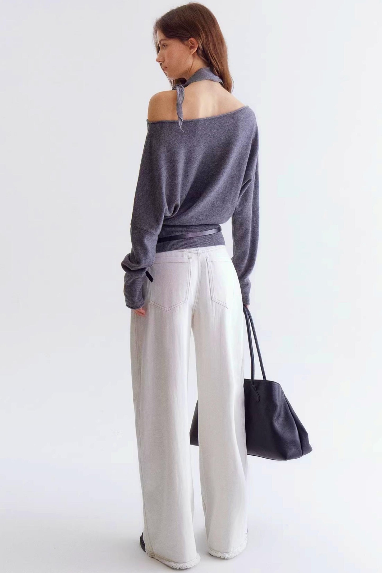 Rolled Edge Off-Shoulder Wool Sweater