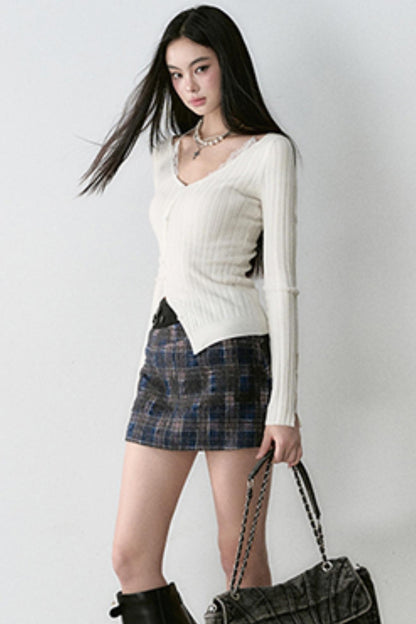 Slim Fit Plaid A-Line Skirt