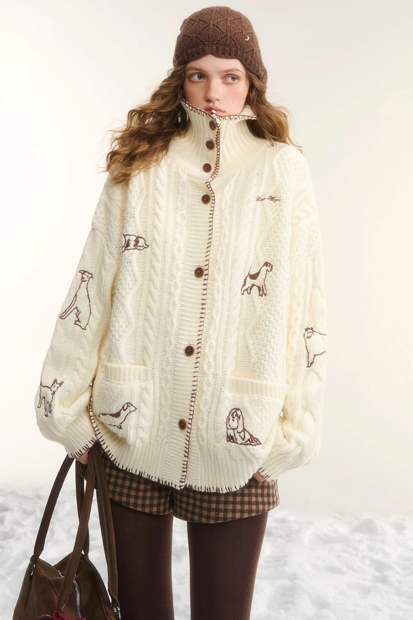 Embroidered Cable Knit Cardigan