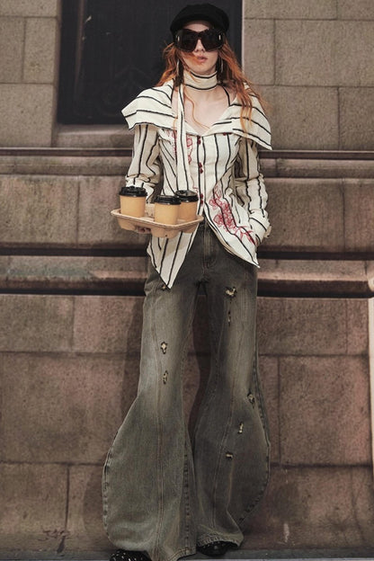 Embroidered Slim Striped Shirt