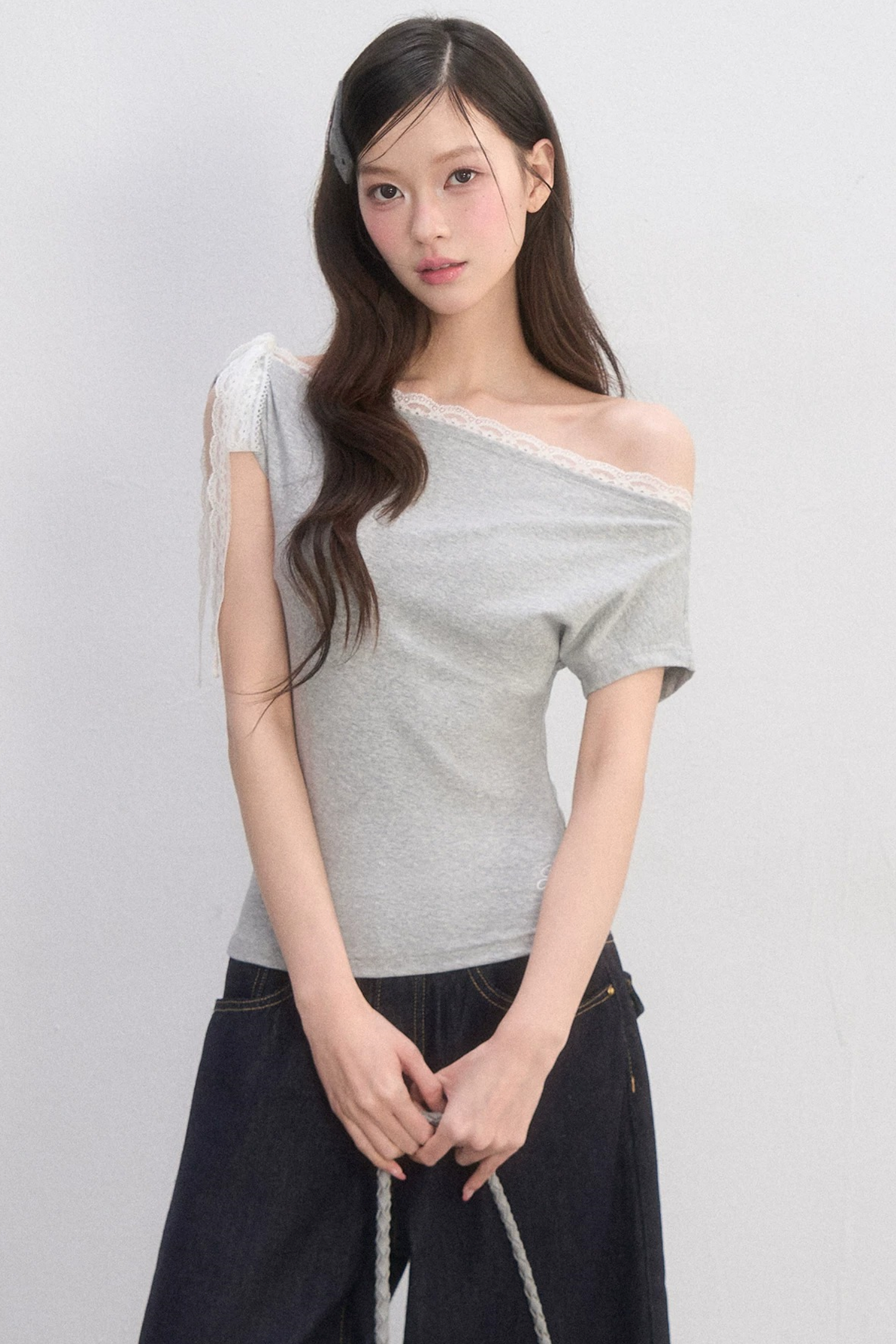 Off-Shoulder Lace-Up Blouse