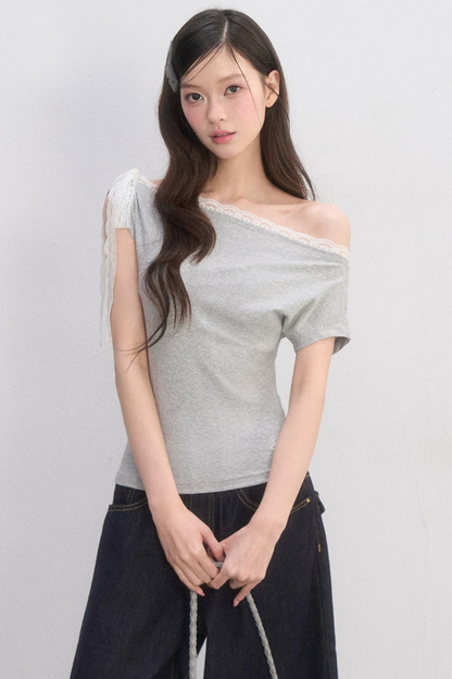 Off-Shoulder Lace-Up Blouse