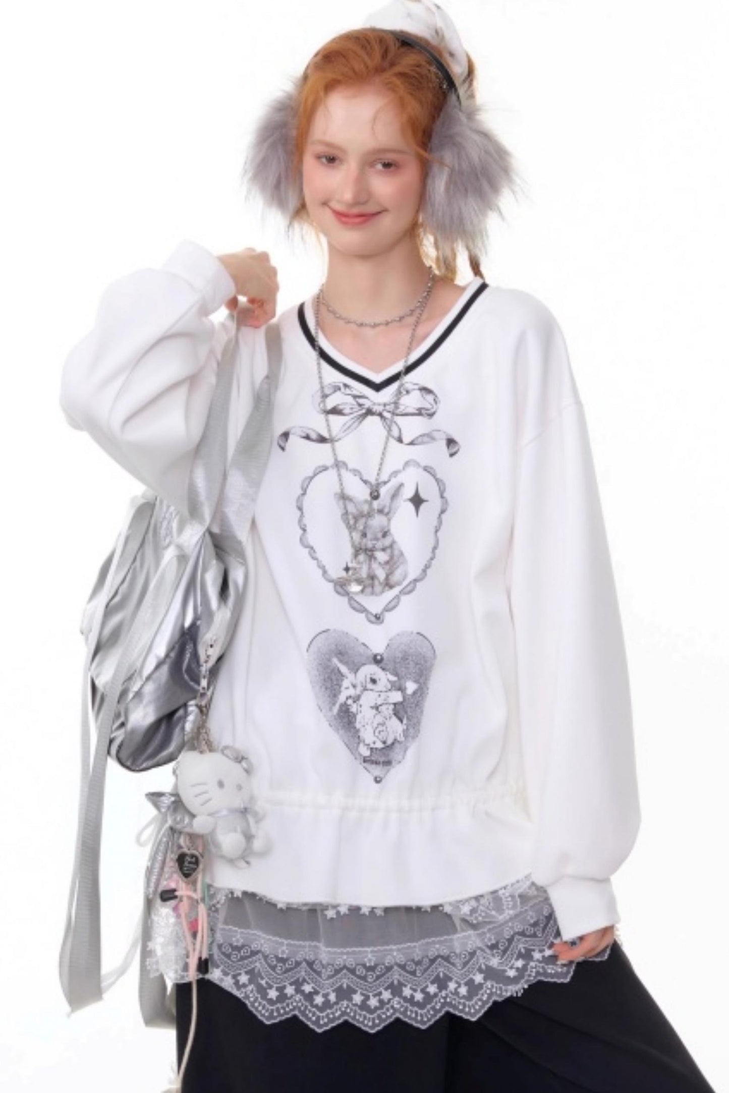 Retro Rabbit V-Neck Sweatshirt