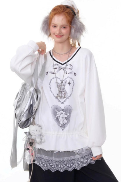 Retro Rabbit V-Neck Sweatshirt