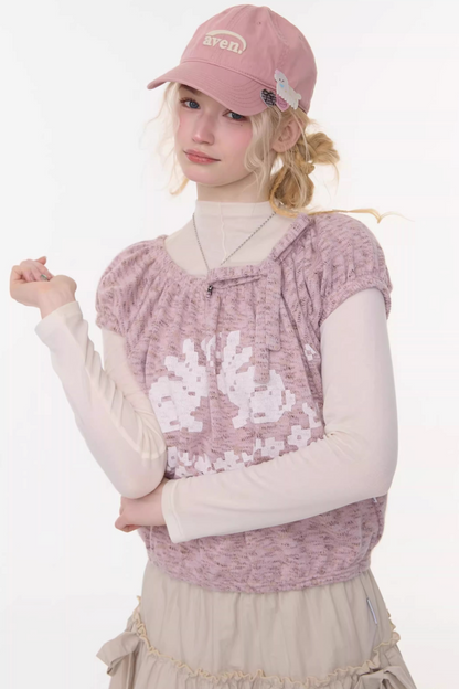 Rabbit Print Knit Blouse