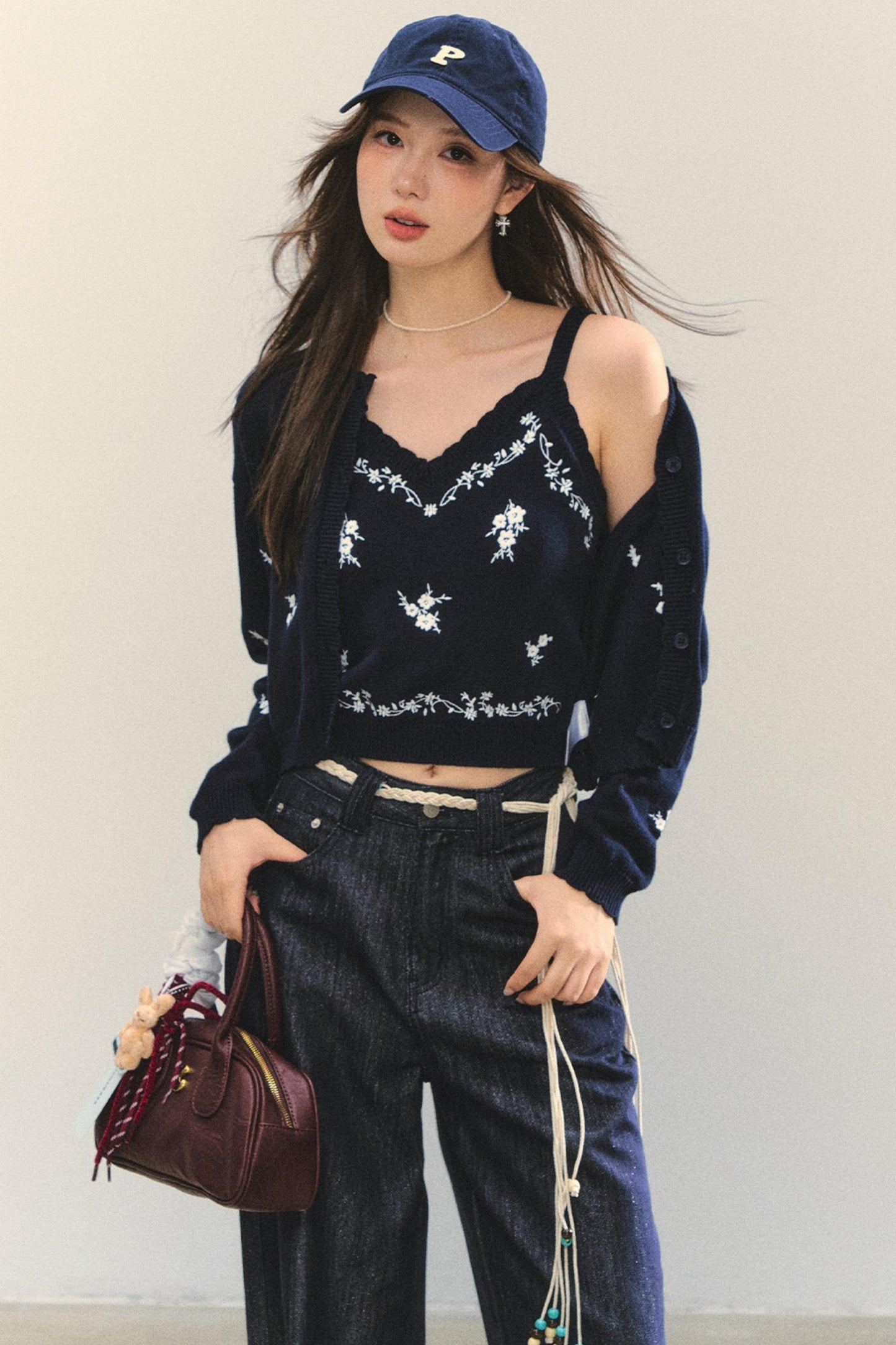 Knit Floral Cardigan Set-Up