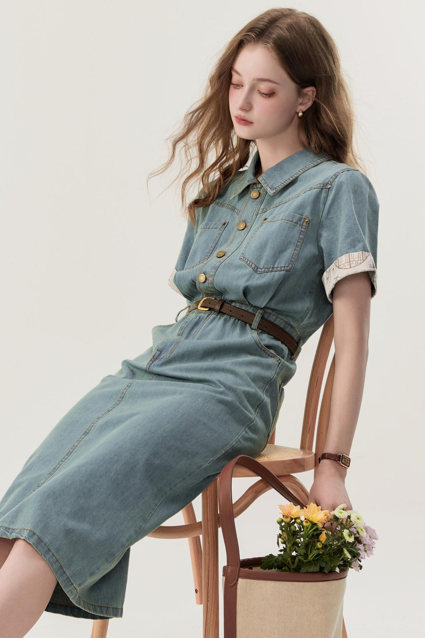 Denim Blue Spliced A-Line Dress