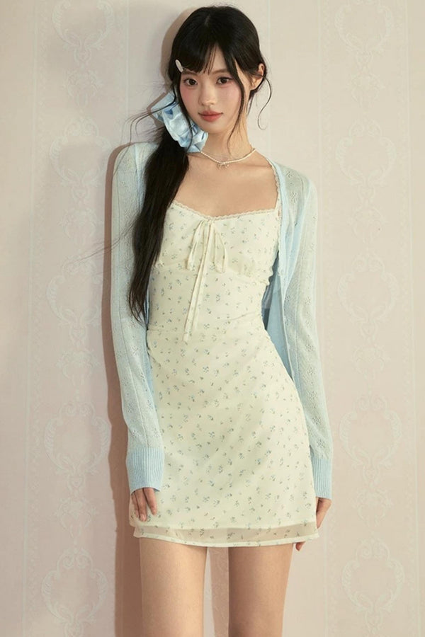 Floral Lace Camisole Dress & Cardigan Set-Up
