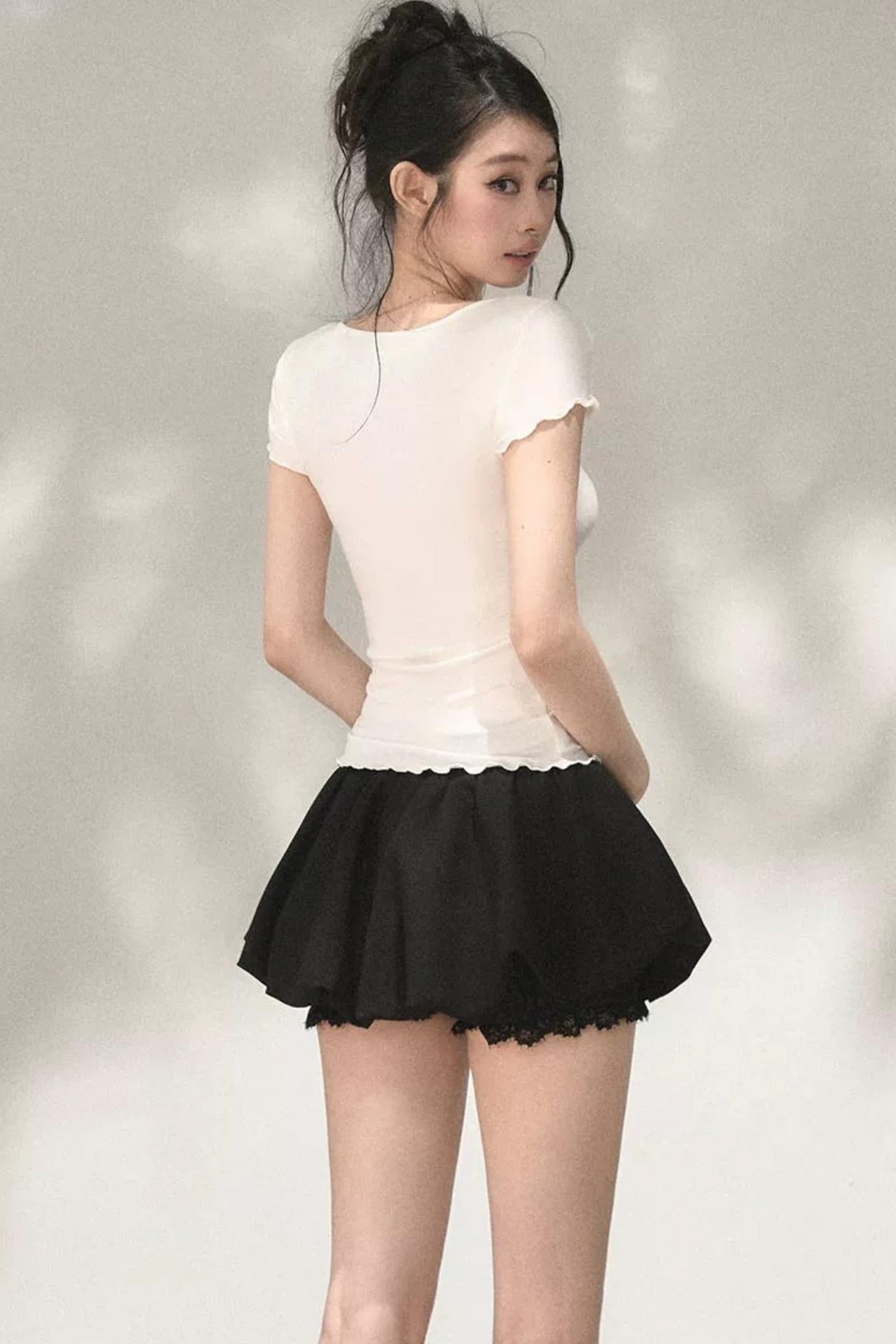 Lace Ruffle Short Sleeve Top