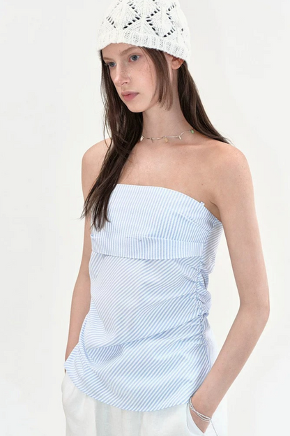 Camisola sin tirantes fruncida de rayas Fano
