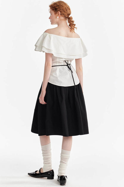 Blue Asymmetrical Ruffle Top