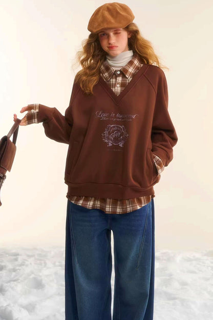 Retro Plaid Patchwork Sweatshirt