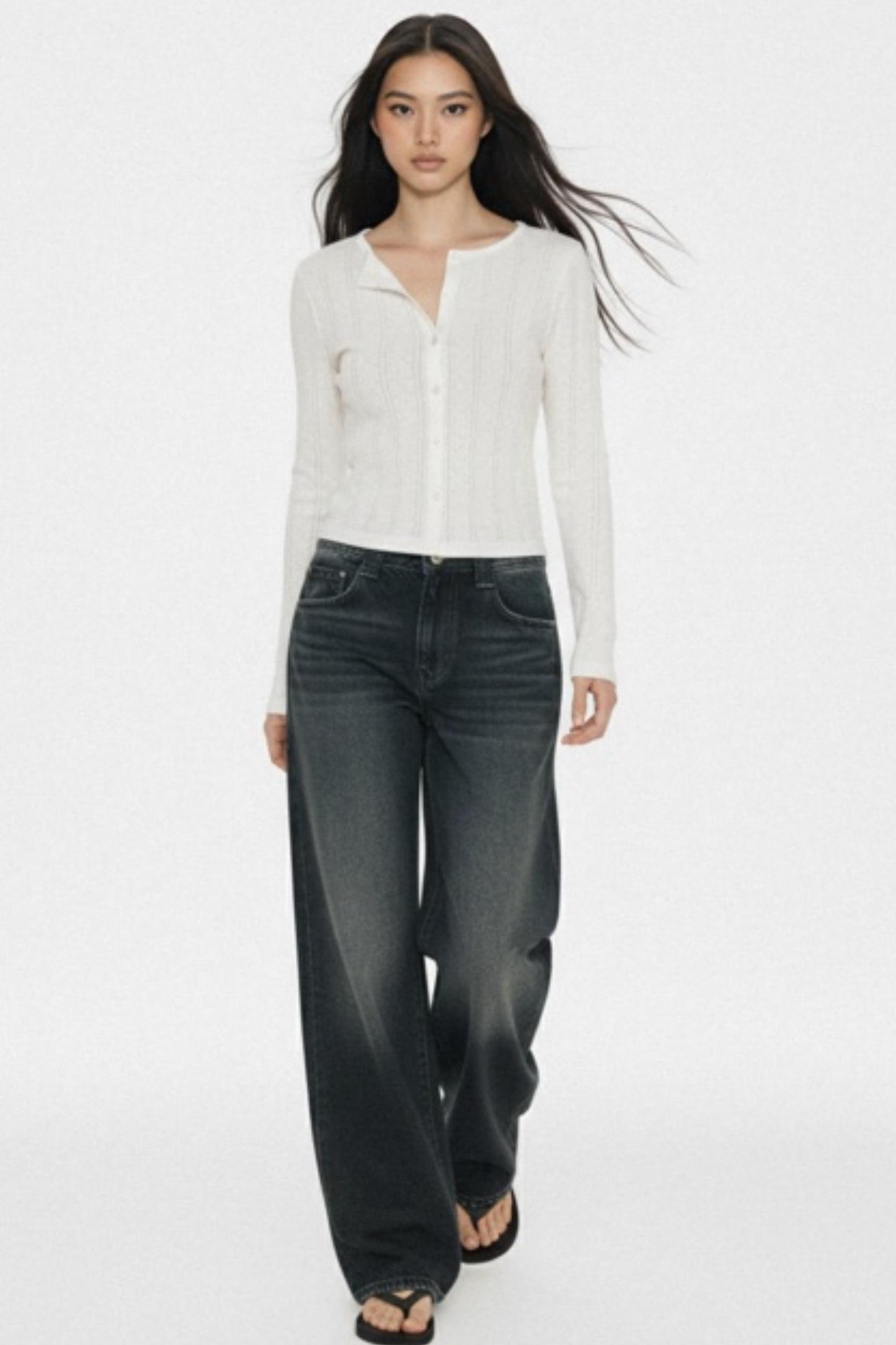 Retro Dark Blue Wide-Leg Jeans