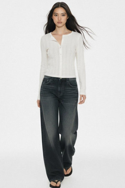 Retro Dark Blue Wide-Leg Jeans