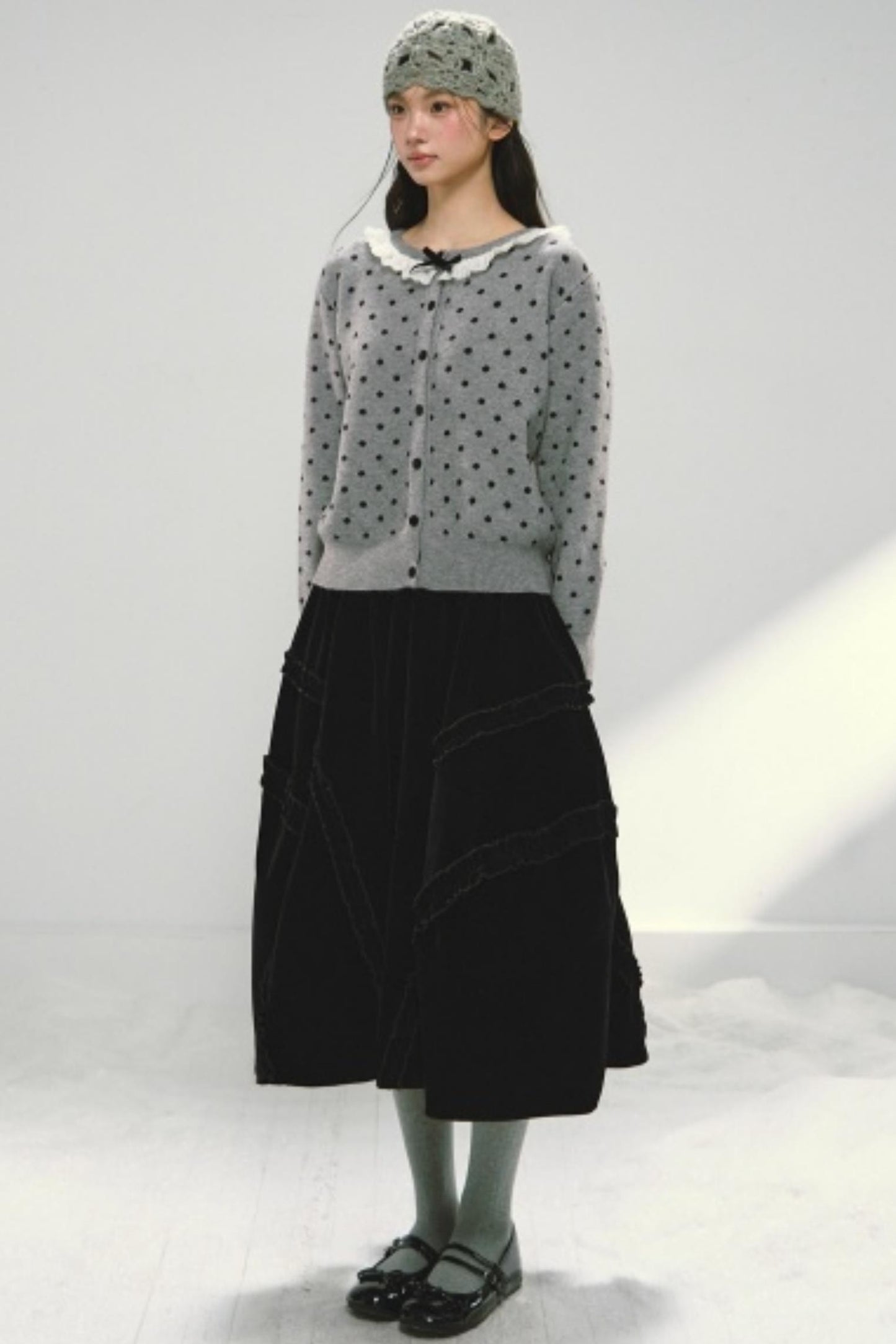 Lace Collar Polka Dot Cardigan