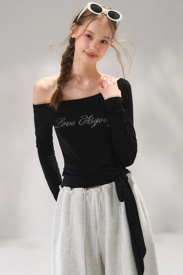 Rhinestone Embellished One-Shoulder Top