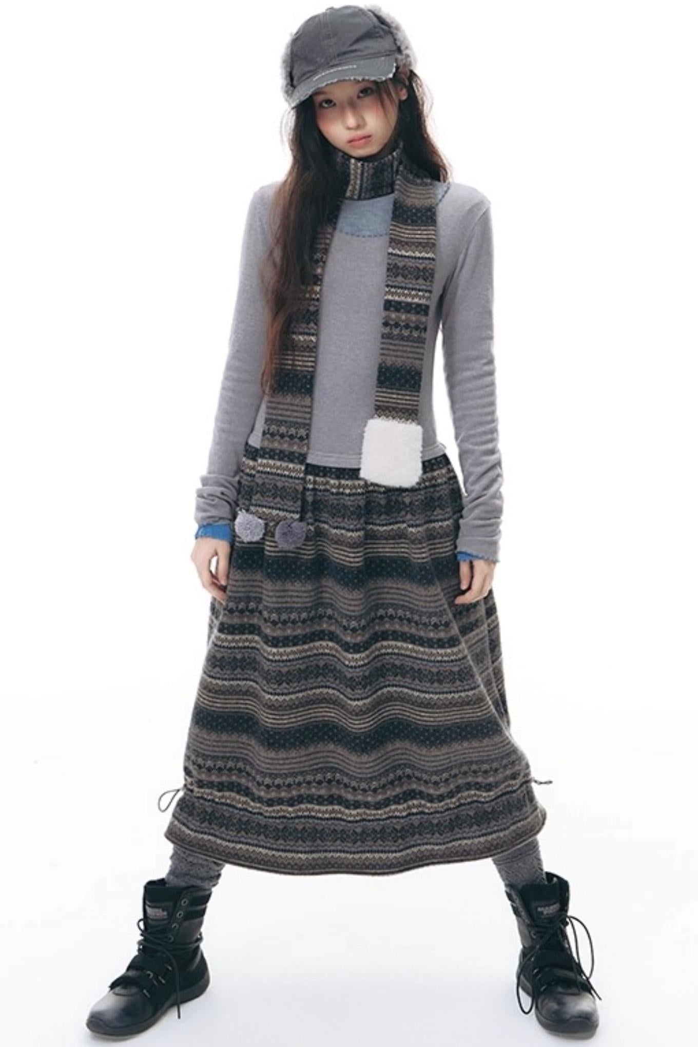 Knitted Patchwork Slim Dress Set-Up