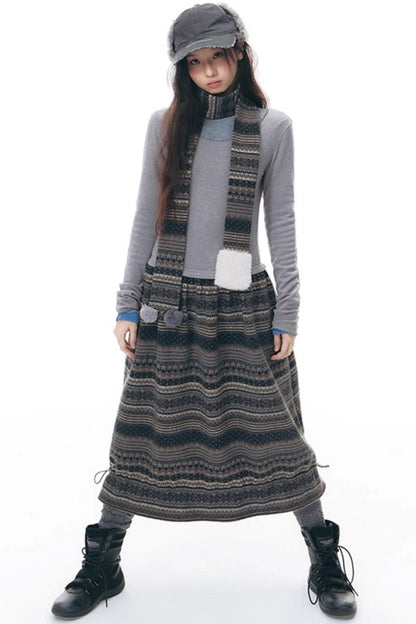 Knitted Patchwork Slim Dress Set-Up