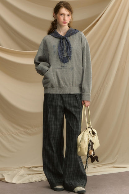 Vintage Dog Print Hooded Pullover Top