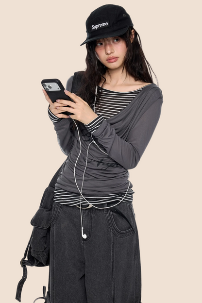 플레어 칼라 프린트 블라우스