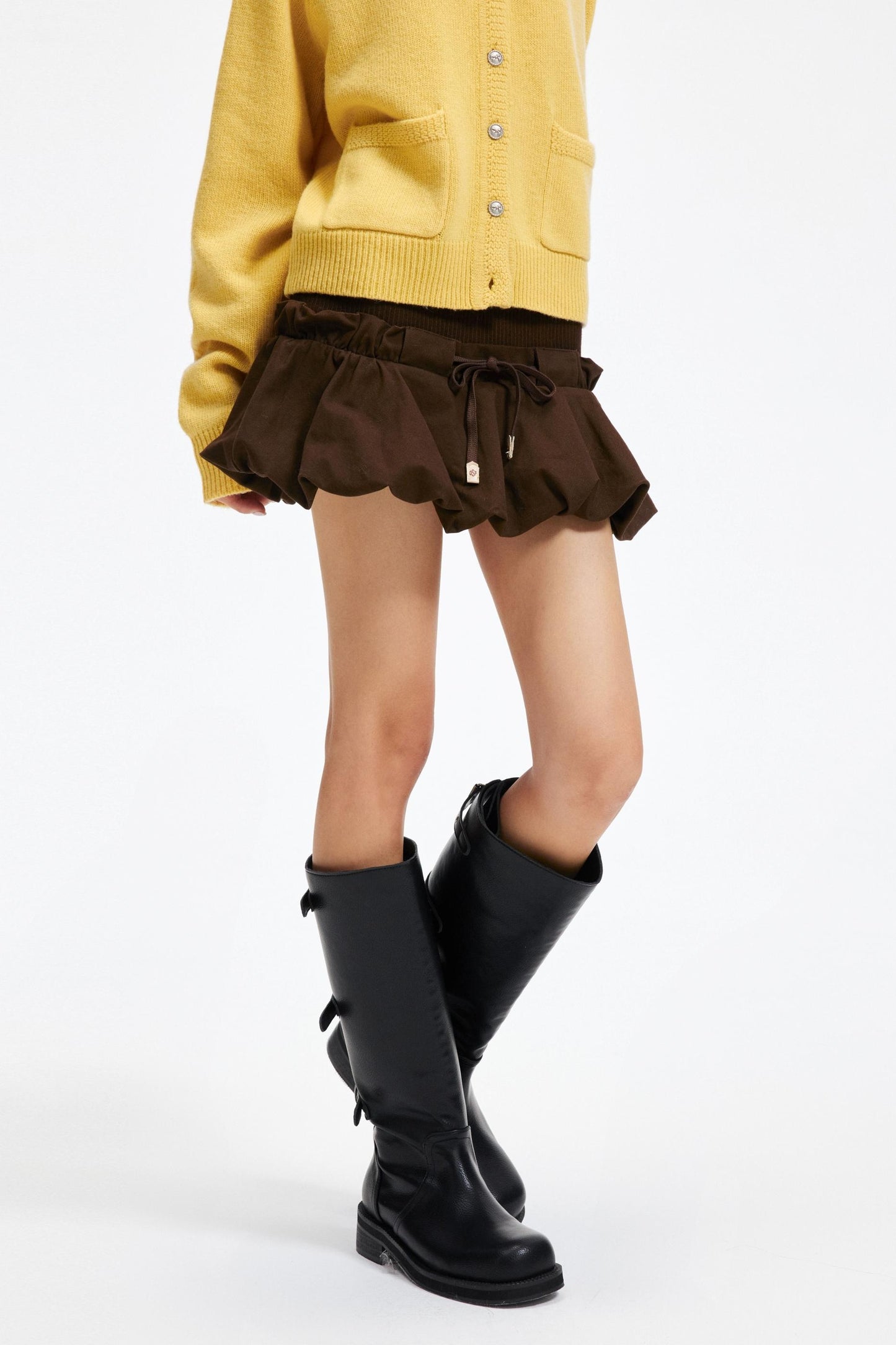 Coffee Patchwork Short Skirt