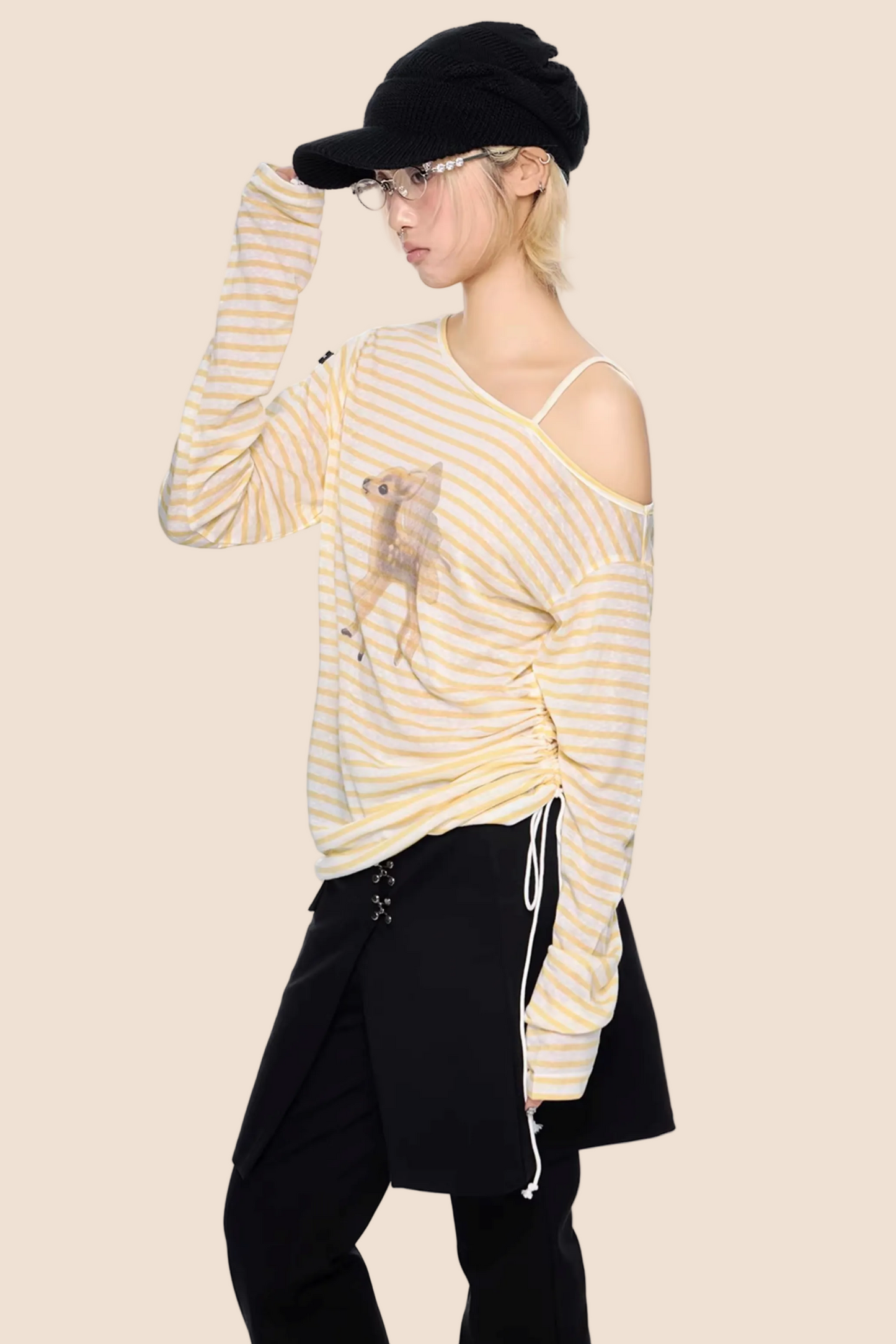 Off-Shoulder Deer Print Blouse