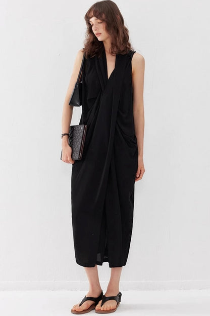 Twisted V-Neck Sleeveless Maxi Dress