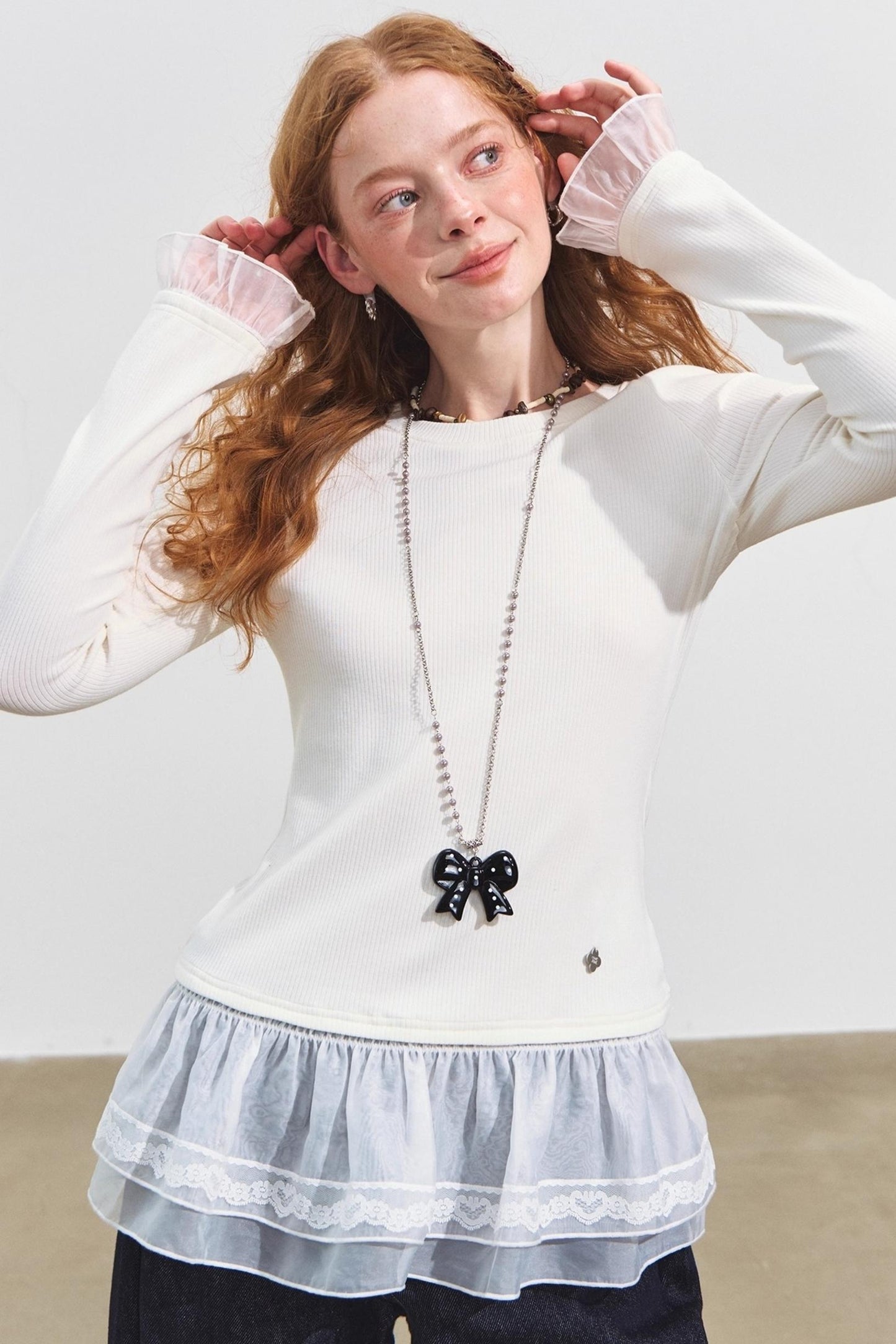 Double-Lace Raglan Sleeve Fleece Top