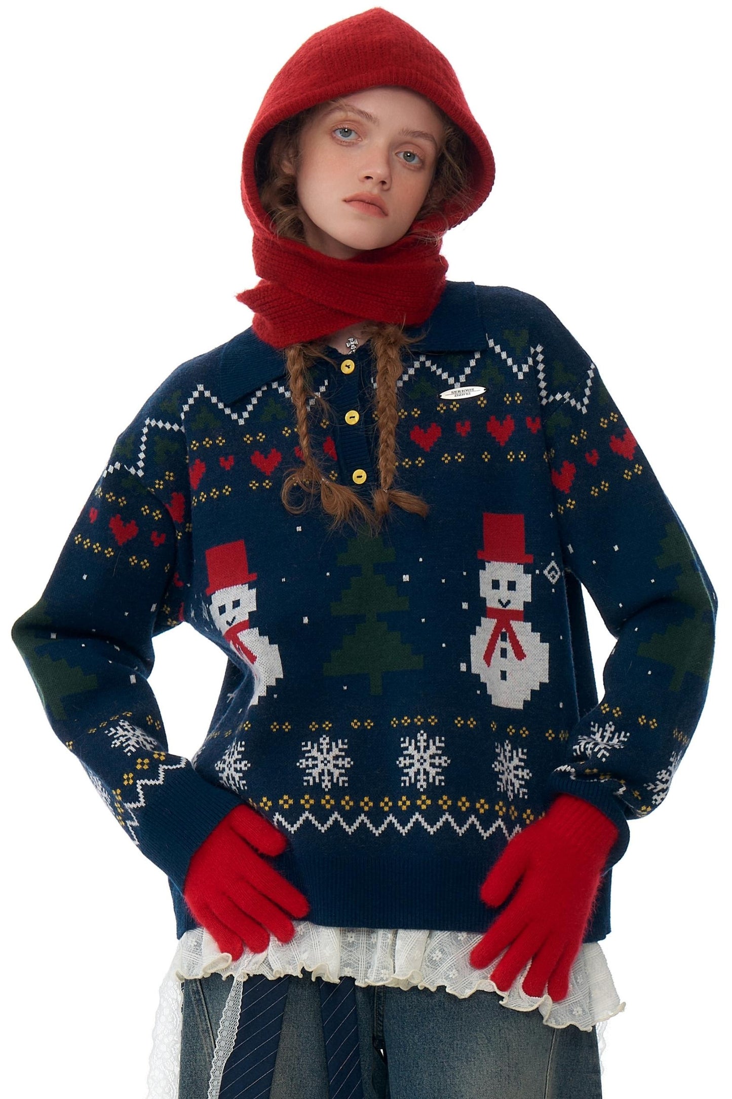 Retro Snowman Dark Blue Sweater